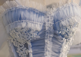 Niulatu blue A-line tulle lace beaded short prom dress, light blue homecoming dress HZ1108