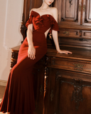 Niulatu Burgundy Off-the-shoulder Fishtail Dress Slim Fit Party Dress HZ1108
