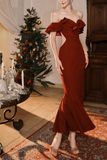 Niulatu Burgundy Off-the-shoulder Fishtail Dress Slim Fit Party Dress HZ1108
