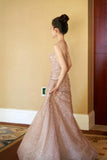 Niulatu A-line tulle beaded long prom dress, pink formal long dress HZ1108