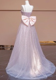 Niulatu A-line tulle beaded long prom dress, pink formal long dress HZ1108