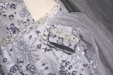 Niulatu A-line Sweetheart Neck Tulle Rhinestone Long Prom Dress, Grey Formal Long Dress HZ1108