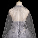 Niulatu A-line Sweetheart Neck Tulle Rhinestone Long Prom Dress, Grey Formal Long Dress HZ1108