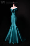 Niulatu mermaid off-shoulder satin long prom dress,blue formal long dress HZ1108