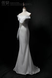 Niulatu Strapless Mermaid Tulle Satin Long Prom Dress, White Formal Dress HZ1108