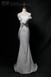 Niulatu Strapless Mermaid Tulle Satin Long Prom Dress, White Formal Dress HZ1108