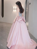 Niulatu A-line satin sequin long prom dress, pink formal dress HZ1108