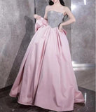 Niulatu A-line satin sequin long prom dress, pink formal dress HZ1108