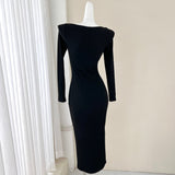 Niulatu black long sleeve dress, birthday dress HZ1108