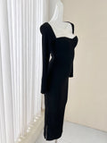 Niulatu black long sleeve dress, birthday dress HZ1108