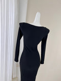 Niulatu black long sleeve dress, birthday dress HZ1108