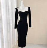 Niulatu black long sleeve dress, birthday dress HZ1108
