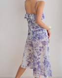 Niulatu retro ruffle hem purple floral suspender dress HZ1108