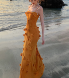 Niulatu Mermaid Spaghetti Strap 3D Flower Long Prom Dress HZ1108
