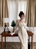 Niulatu off-the-shoulder long-sleeved dress HZ1108