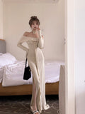 Niulatu off-the-shoulder long-sleeved dress HZ1108