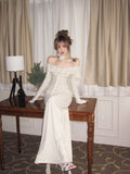 Niulatu off-the-shoulder long-sleeved dress HZ1108