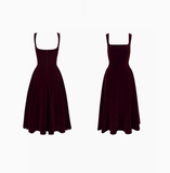 Niulatu Retro Burgundy A-Line Square Neck Velvet Dress for Birthday&Graduation HZ1108
