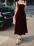 Niulatu Retro Burgundy A-Line Square Neck Velvet Dress for Birthday&Graduation HZ1108