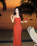 Niulatu Swing Neck Shiny Silk Suspender Fishtail Skirt HZ1108