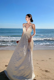 Niulatu A-line halterneck long dress, backless beach dress HZ1108