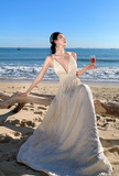 Niulatu A-line halterneck long dress, backless beach dress HZ1108