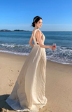 Niulatu A-line halterneck long dress, backless beach dress HZ1108