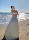 Niulatu A-line halterneck long dress, backless beach dress HZ1108