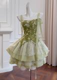 Niulatu Green A-line Mesh Lace Sequined Short Prom Dress Homecoming Dress HZ1026