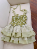 Niulatu Green A-line Mesh Lace Sequined Short Prom Dress Homecoming Dress HZ1026