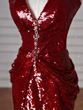 Niulatu Mermaid V-neck Sequins Long Prom Dress,Formal Prom Dress HZ1108