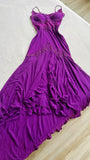 Niulatu Grape Spaghetti Straps Sheath Chiffon Prom Dress With Beads HZ1108