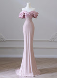 Niulatu Mermaid Off the Shoulder Long Prom Dress,Pink Formal Prom Dress HZ1108
