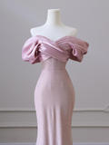 Niulatu Mermaid Off the Shoulder Long Prom Dress,Pink Formal Prom Dress HZ1108
