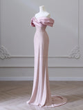 Niulatu Mermaid Off the Shoulder Long Prom Dress,Pink Formal Prom Dress HZ1108