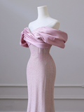 Niulatu Mermaid Off the Shoulder Long Prom Dress,Pink Formal Prom Dress HZ1108