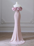 Niulatu Mermaid Off the Shoulder Long Prom Dress,Pink Formal Prom Dress HZ1108