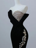 Niulatu Velvet Strapless Crystal Long Prom Dress,Formal Dress HZ1108