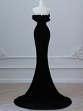 Niulatu Velvet Strapless Crystal Long Prom Dress,Formal Dress HZ1108
