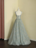 Niulatu Spaghetti Straps A-line Embroidery Satin Tulle Long Prom Dresses,Sweet 16 Dress With Appliqu¨¦ HZ1026