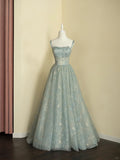 Niulatu Spaghetti Straps A-line Embroidery Satin Tulle Long Prom Dresses,Sweet 16 Dress With Appliqu¨¦ HZ1026