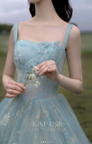 Niulatu Spaghetti Straps A-line Embroidery Satin Tulle Long Prom Dresses,Sweet 16 Dress With Appliqu¨¦ HZ1026