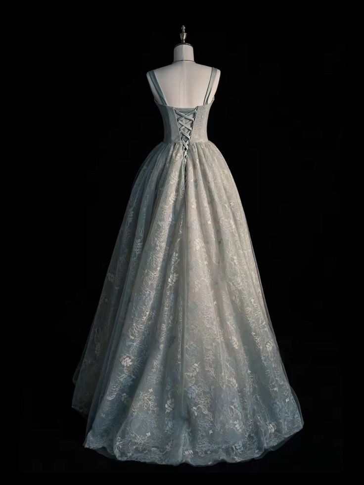 Niulatu Spaghetti Straps A-line Embroidery Satin Tulle Long Prom Dresses,Sweet 16 Dress With Appliqu¨¦ HZ1026