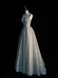 Niulatu Spaghetti Straps A-line Embroidery Satin Tulle Long Prom Dresses,Sweet 16 Dress With Appliqu¨¦ HZ1026
