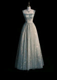 Niulatu Spaghetti Straps A-line Embroidery Satin Tulle Long Prom Dresses,Sweet 16 Dress With Appliqu¨¦ HZ1026