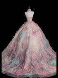 Niulatu A-line Strapless Tulle long prom dress, pink sweet formal dress HZ1108