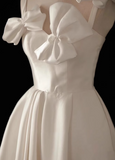 Niulatu A-line spaghetti strap satin short prom dress, white bridesmaid dress HZ1108