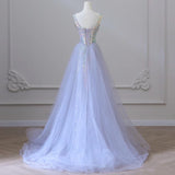 Niulatu Mermaid Spaghetti Tulle Sequin Long Prom Dress, Blue Long Formal Dress HZ1108