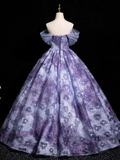 Niulatu Elegant A-line Off-shoulder Long Prom Dress, Purple Long Formal Dress HZ1108