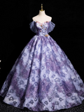 Niulatu Elegant A-line Off-shoulder Long Prom Dress, Purple Long Formal Dress HZ1108